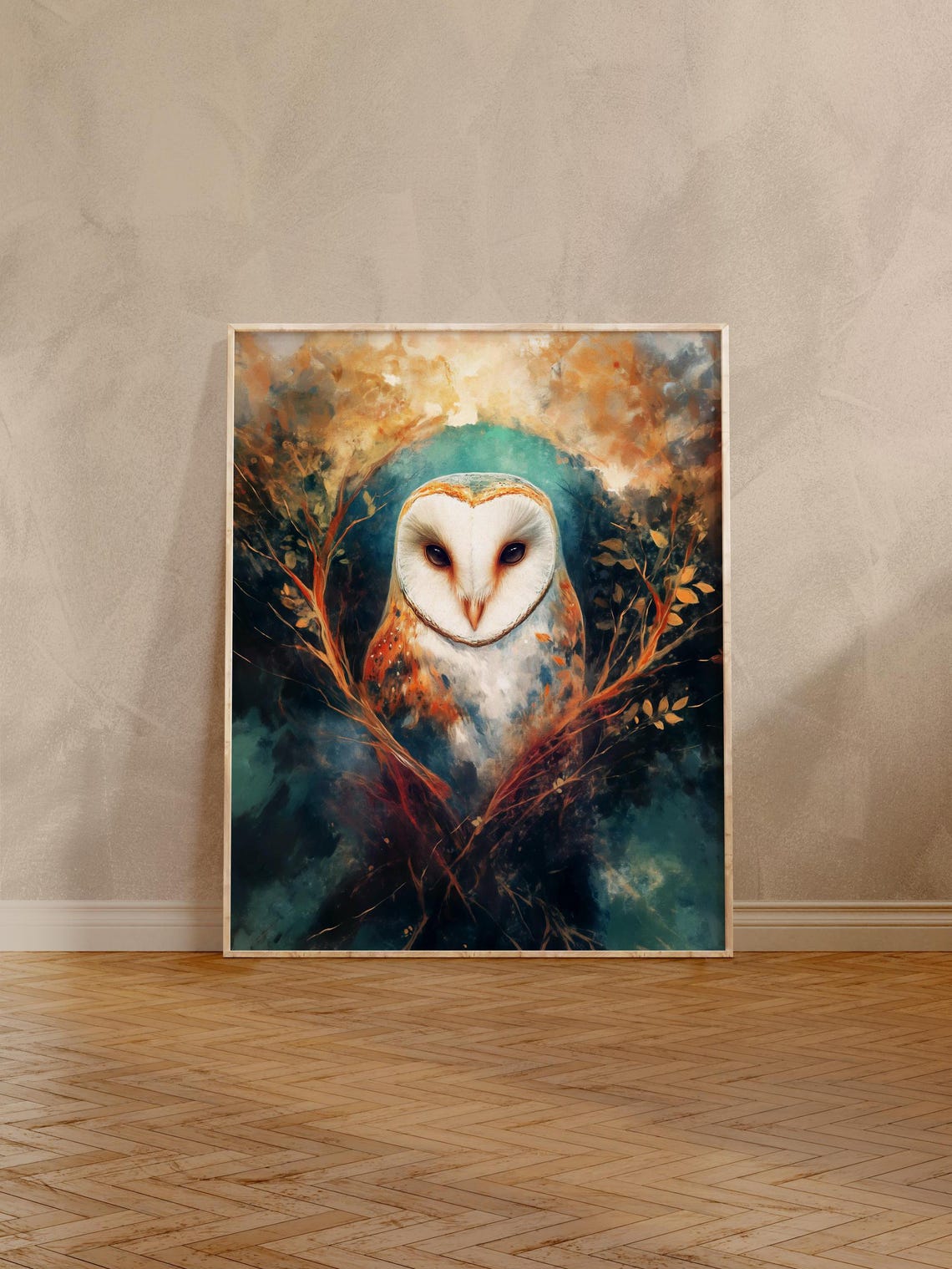 Barn Owl in Dark Teal Branches with a Mystical Night Glow Poster - Image 5