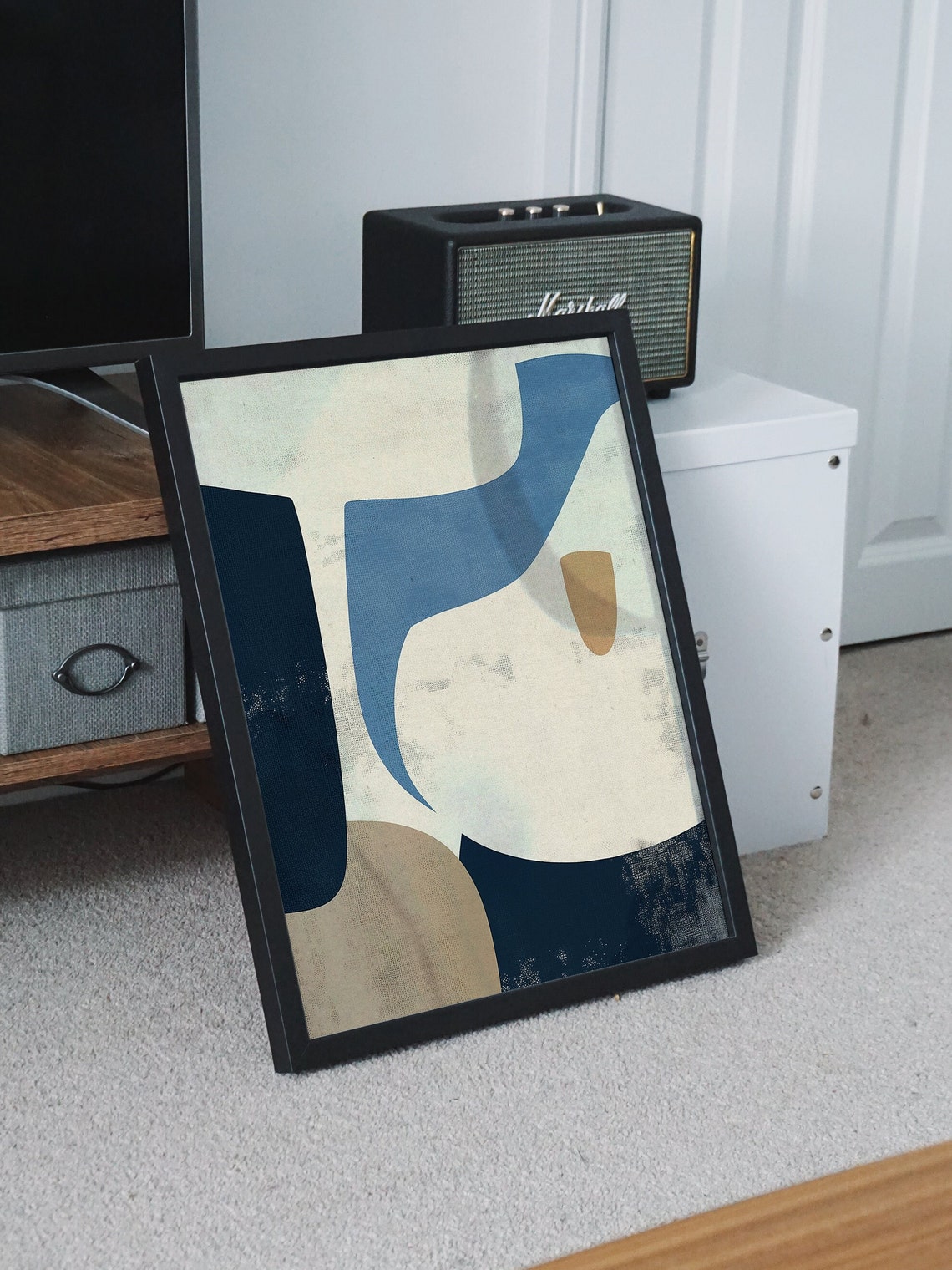 Blue Cream and Navy Organic Shapes Mid Century Modern Art Poster - Image 7