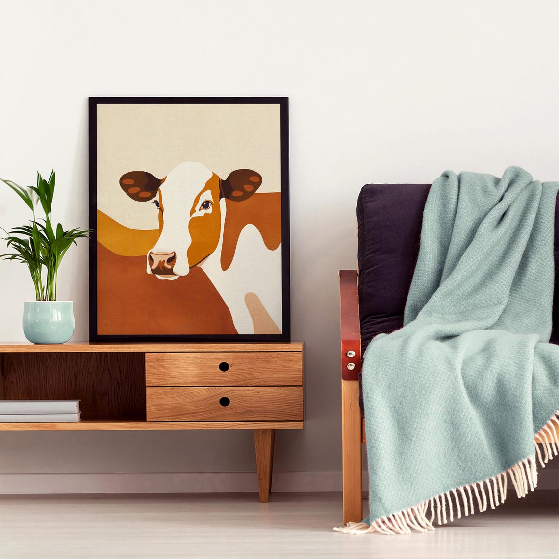 Contemporary Stylized Cow Portrait in Rich Burnt Orange Poster - Image 6
