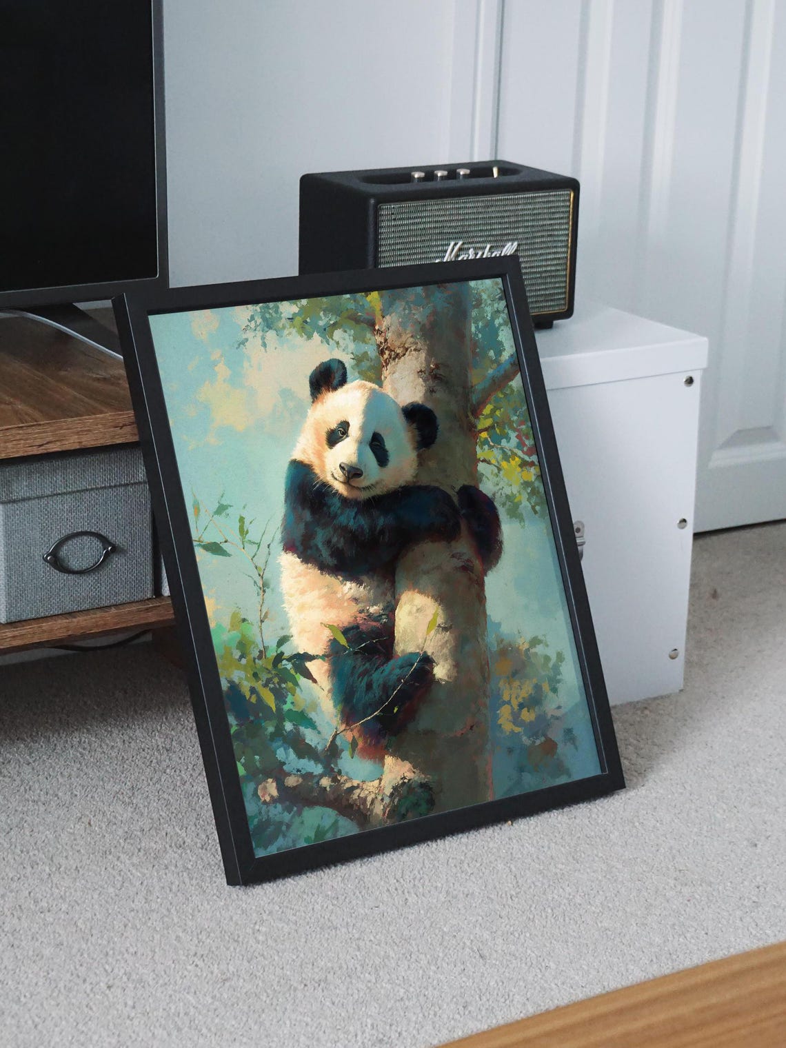 Adorable Panda Cub Hugging a Tree Trunk in Dreamy Soft Colors Poster - Image 7