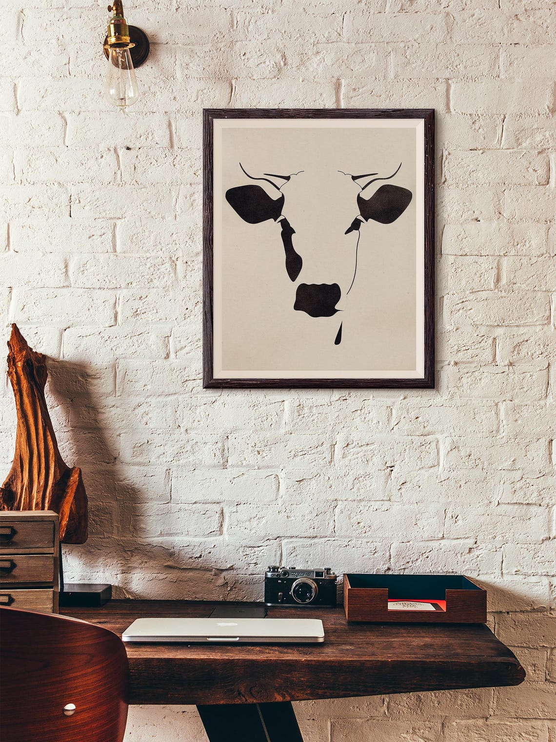 Minimalist Black Silhouette Cow Head on White Background Poster - Image 4