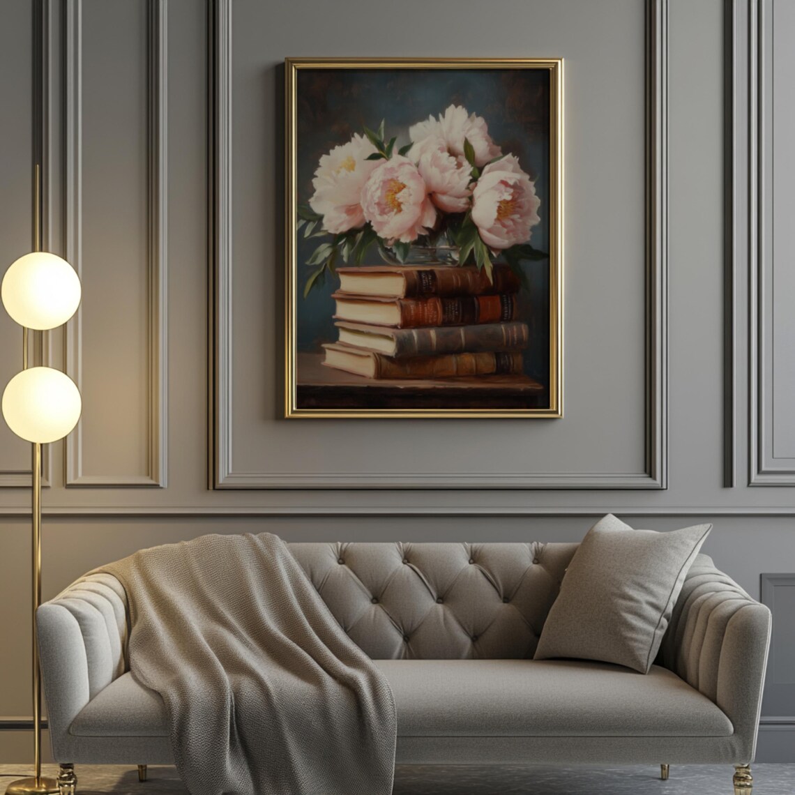Pink Peonies Antique Books Dark Academia Floral Still Life Poster - Image 2
