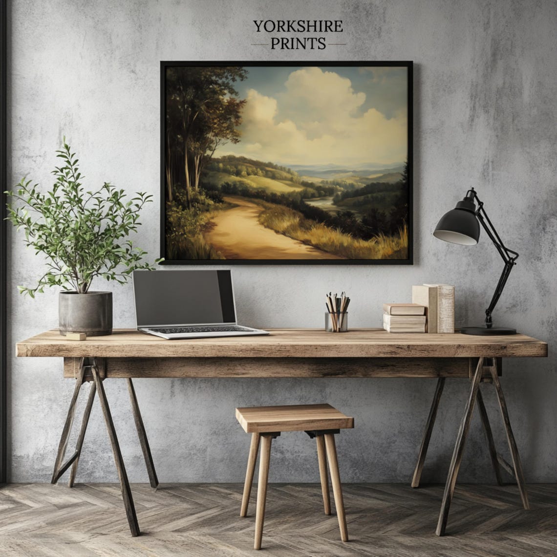 Golden Countryside Hillside Winding Path Vintage Oil Painting Poster - Image 3