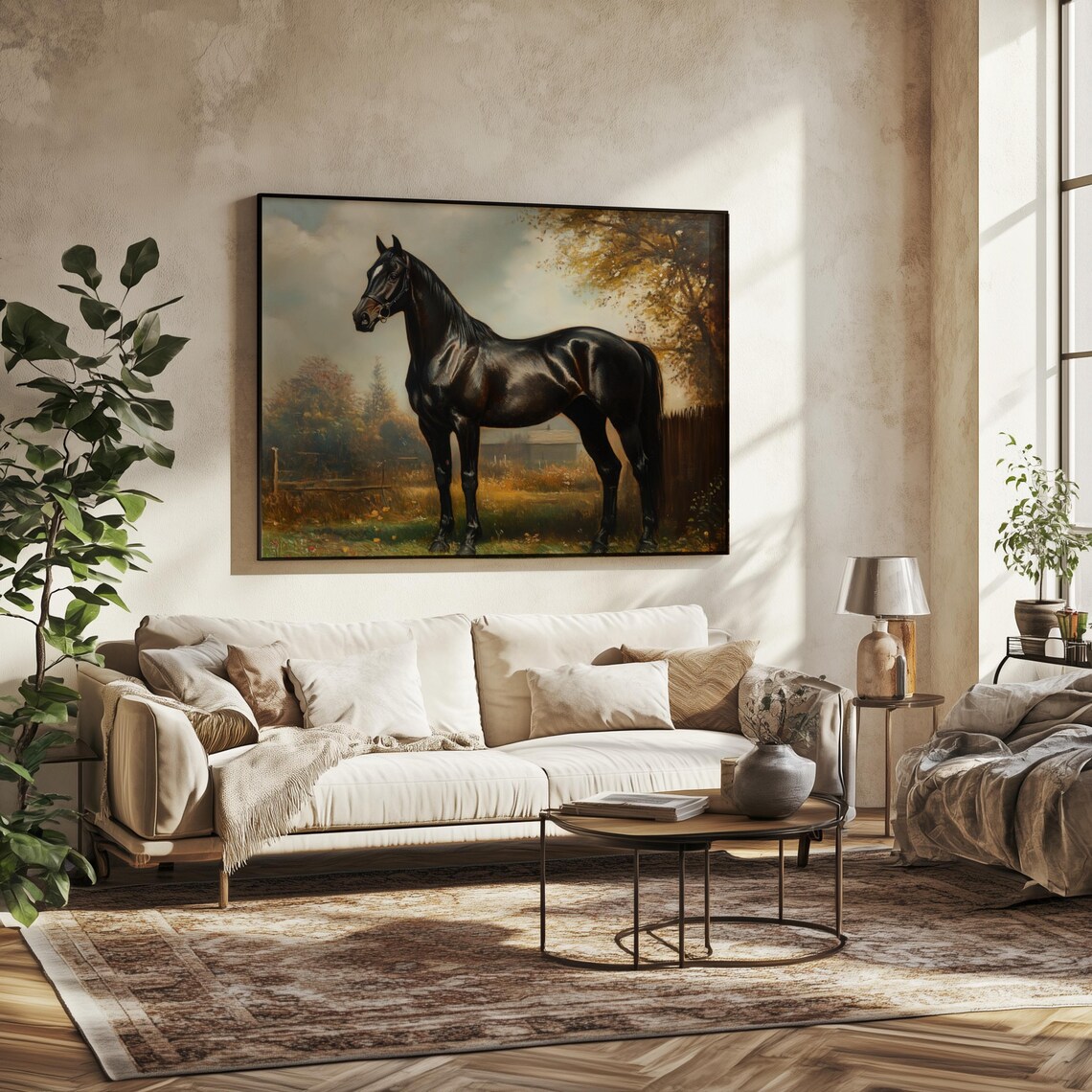 Vintage Black Stallion Art Print, Equestrian Decor - Image 3