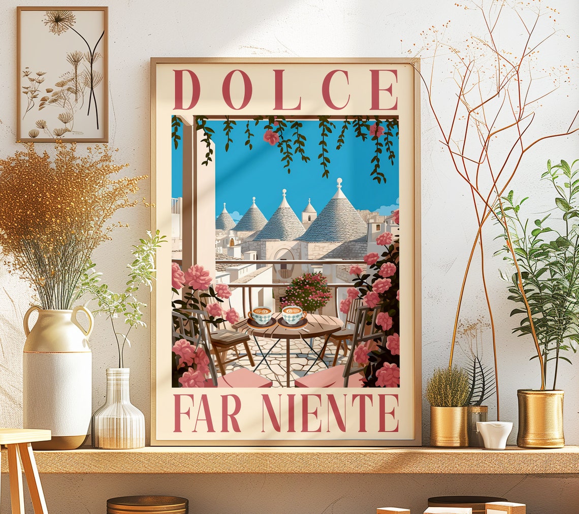 Dolce Far Niente Apulia Trulli Pink Flowers Balcony View Poster