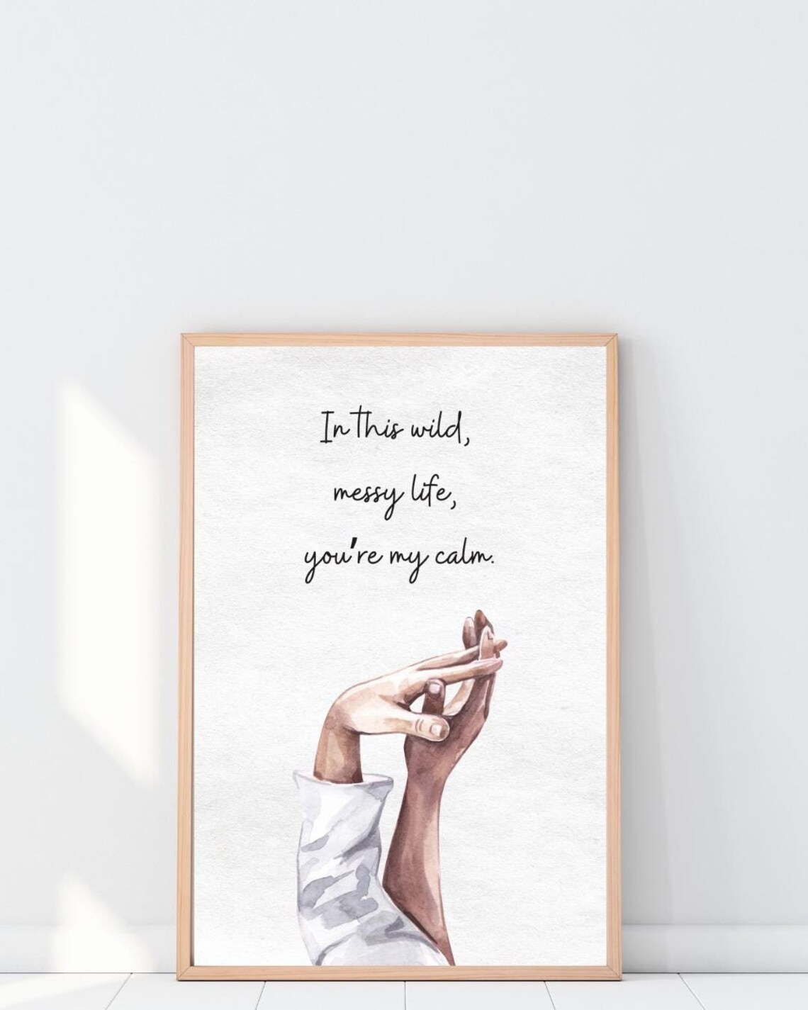 You're My Calm Interlocked Hands Watercolor Romantic Love Quote Poster