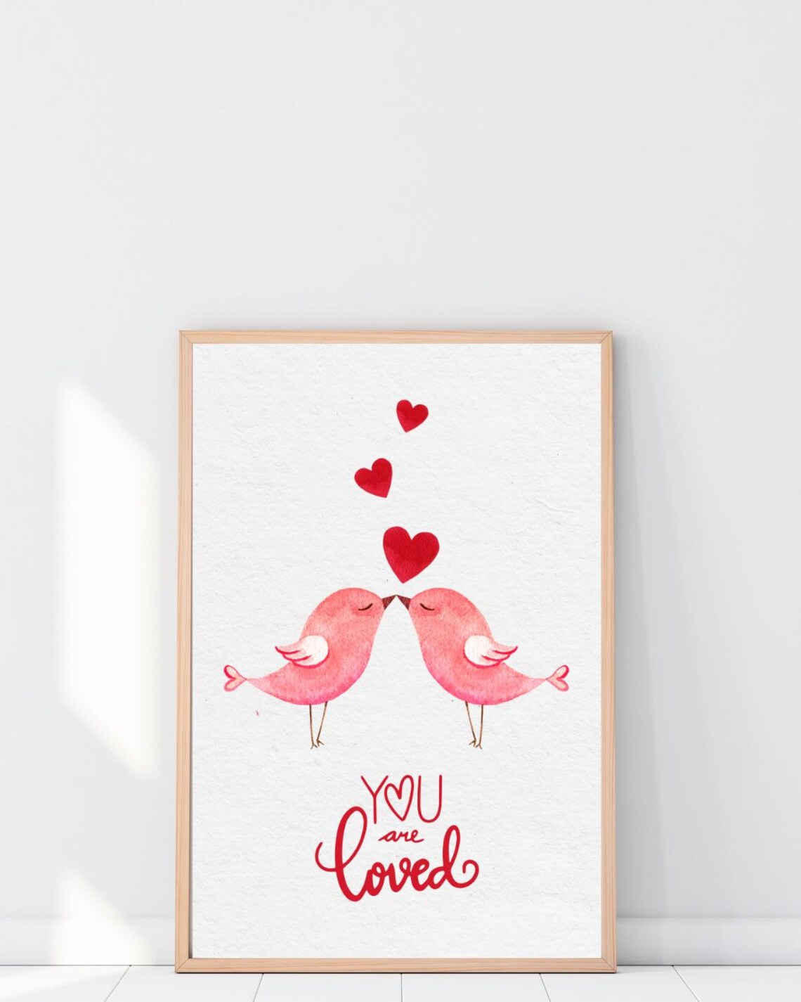 You Are Loved Kissing Pink Love Birds Hearts Valentine Art Poster