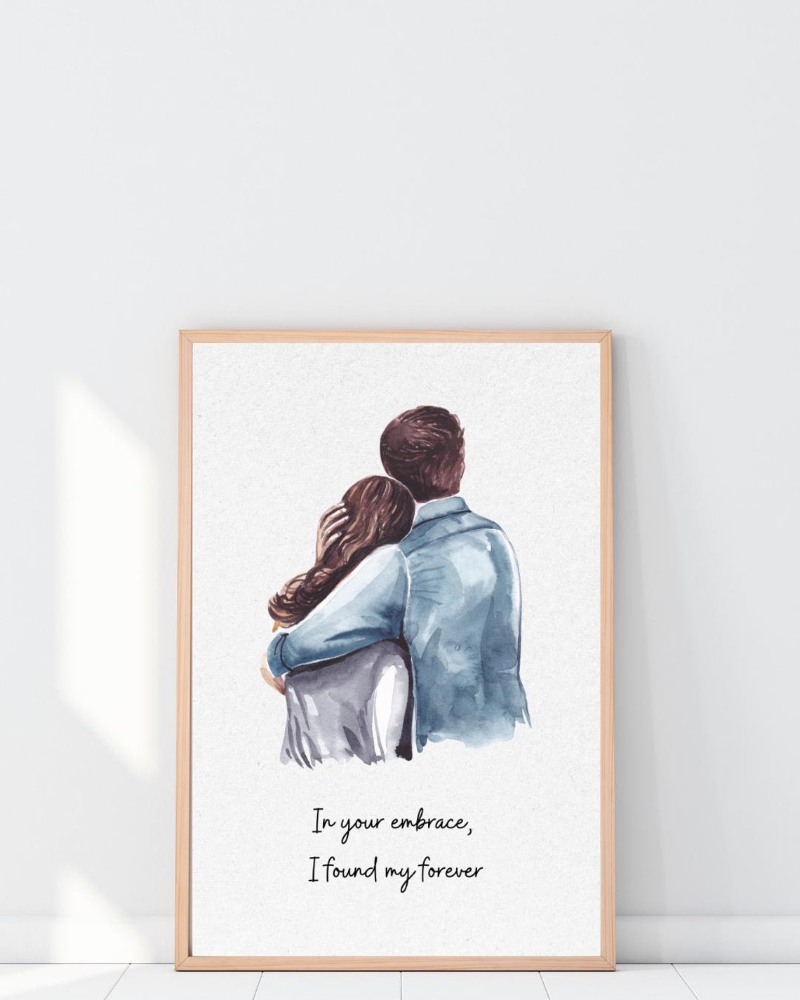 In Your Embrace I Found My Forever Watercolor Couple Love Poster
