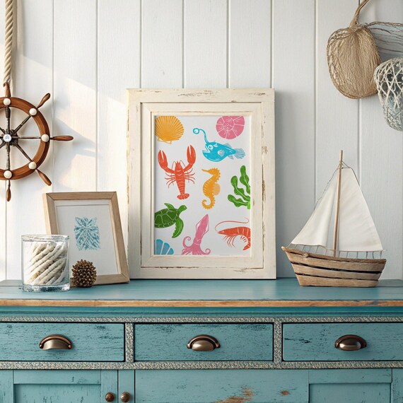 Colorful Under the Sea Animals Nursery Ocean Kids Bedroom Poster