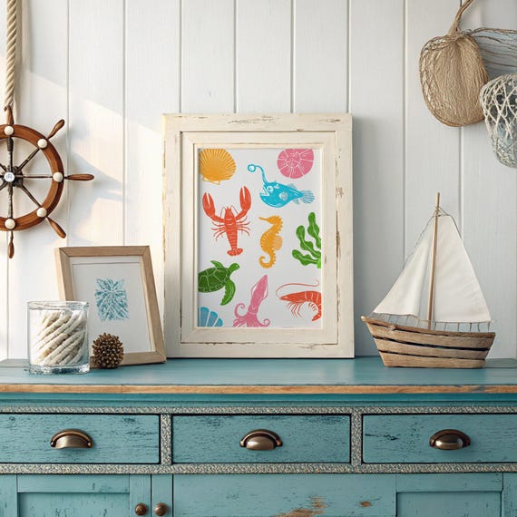Under The Sea Nursery Wall Art Ocean Animals Print Nautical Kids Decor Colorful Creatures Poster Toddler Playroom Printable
