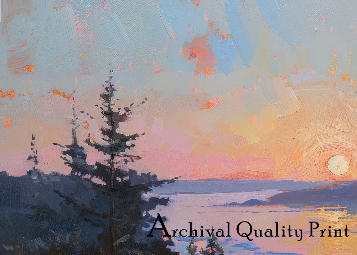 Sunset Lake Art Lake House Print Moody Landscape Art Moody Nature Print Lake Painting Landscape Painting Rural Lake Art - Image 4