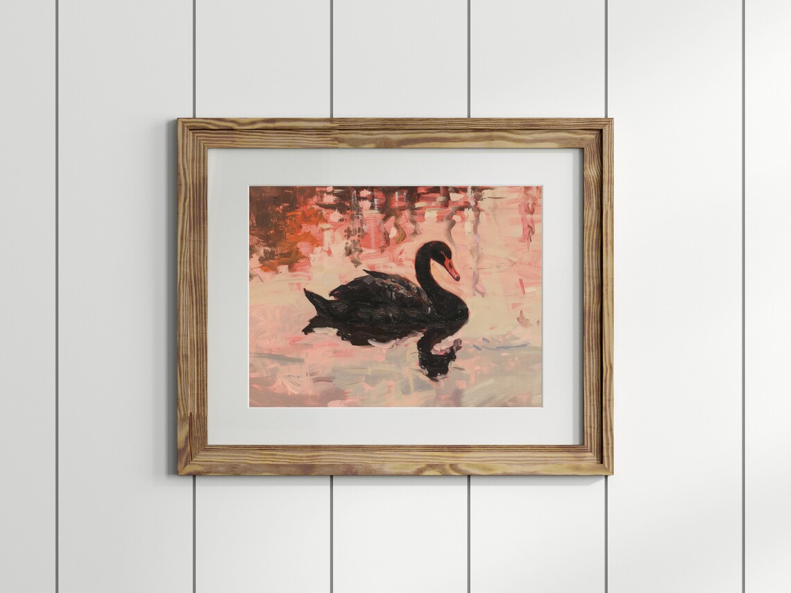 Swan Oil Painting, Preppy Vintage Bedroom Decor - Image 3