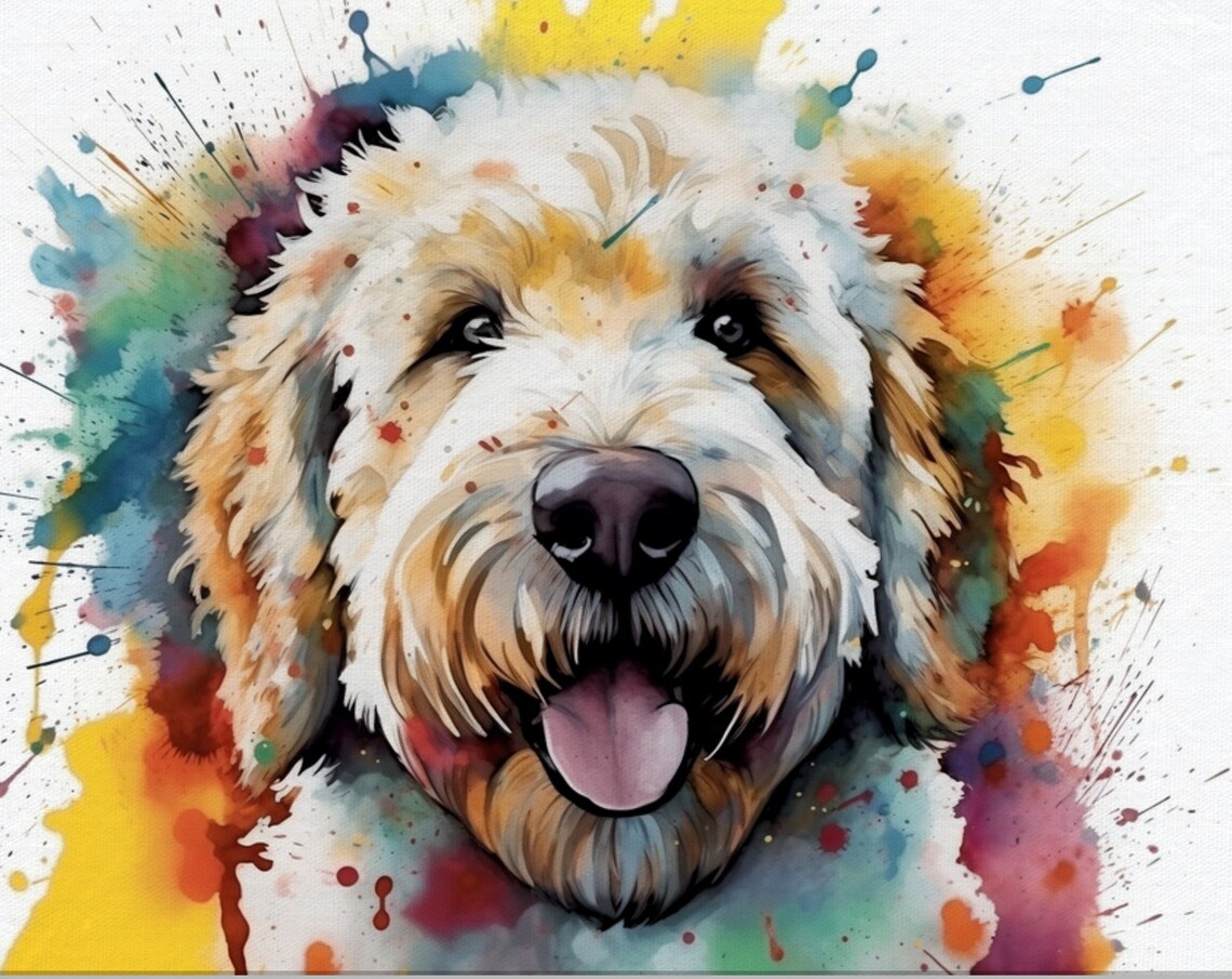 Cream Doodle Dog Watercolor Portrait Happy Puppy Splash Art Poster