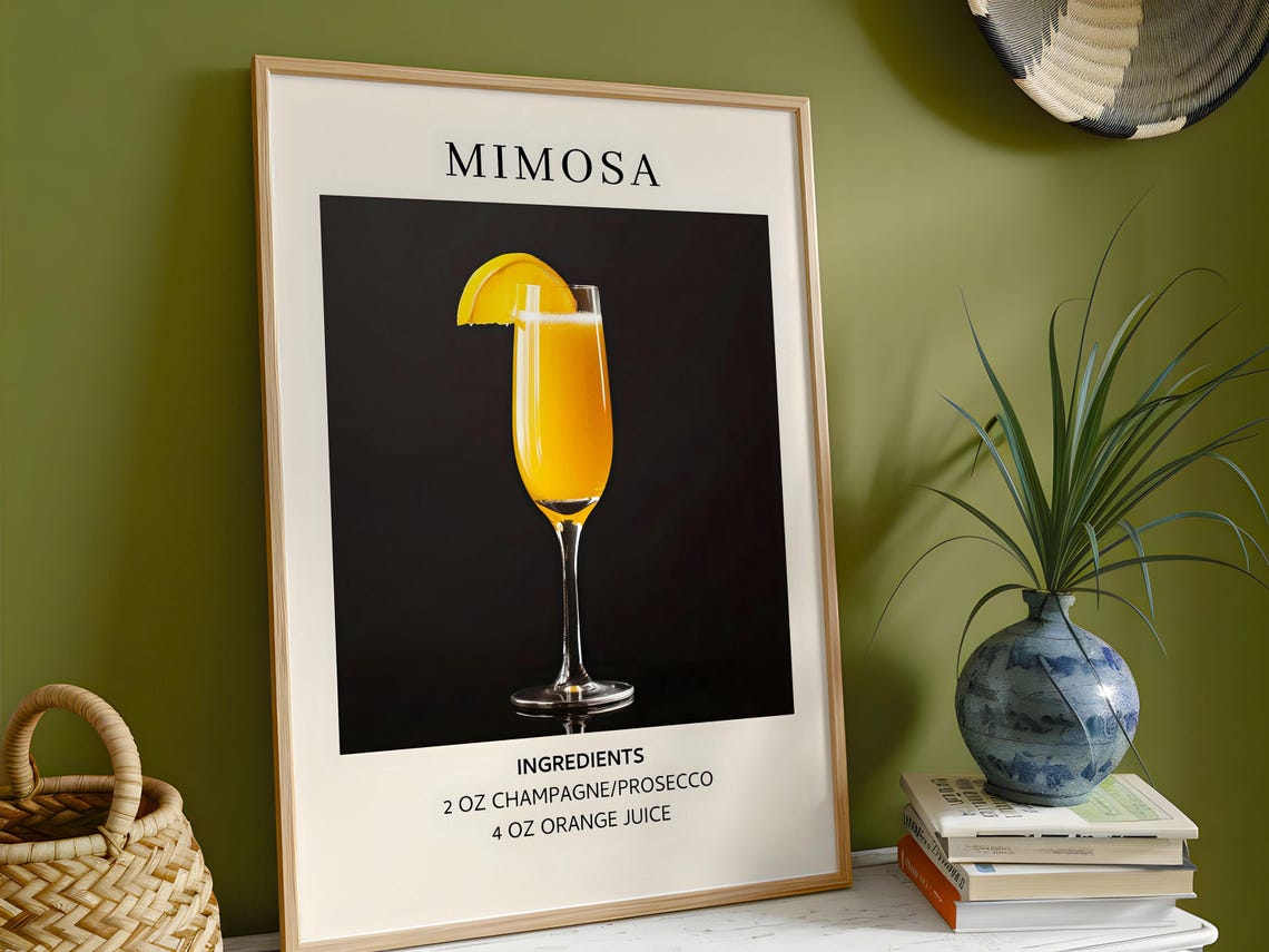 Mimosa Cocktail Recipe Art Champagne Orange Juice Bar Poster
