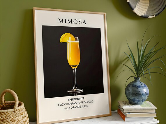 Mimosa Cocktail Recipe Art Champagne Orange Juice Bar Poster