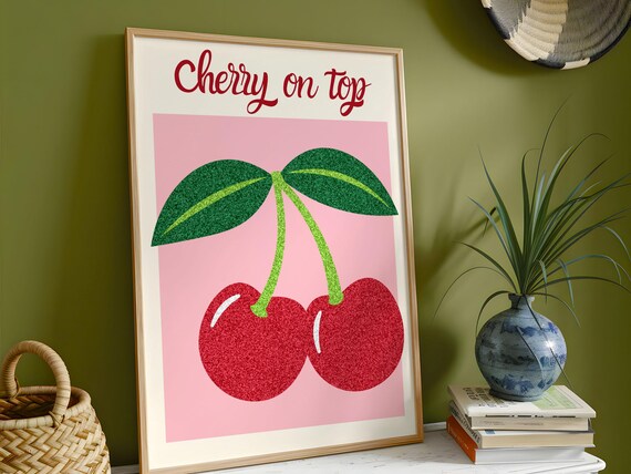 Cherry on Top Retro Cherry Illustration Kitchen Decor Poster