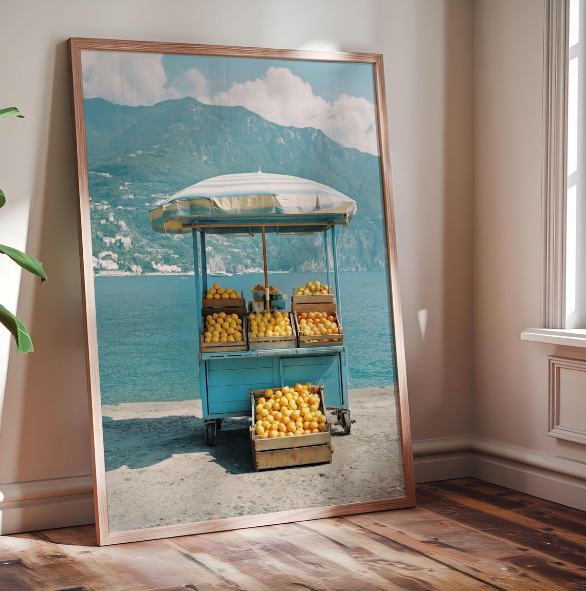 Sunny Italian Lemon Cart Coastal Summer Vintage Style Art Print