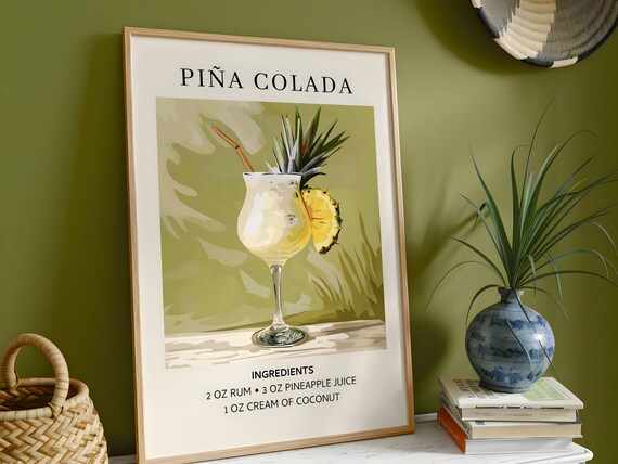 Pina Colada Cocktail Recipe Pineapple Tropical Bar Kitchen Poster