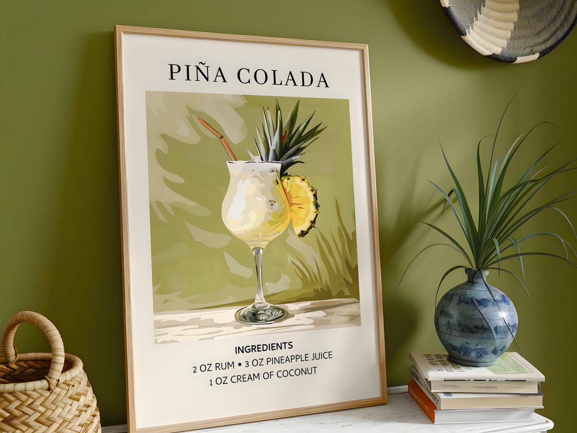 Pina Colada Cocktail Recipe Pineapple Tropical Bar Kitchen Poster
