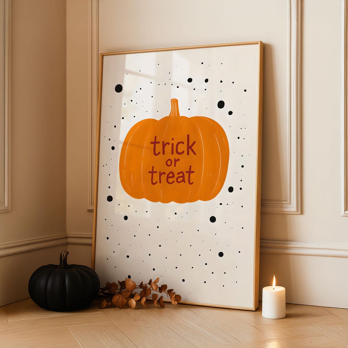 Trick or Treat Pumpkin Minimalist Halloween Typography Kids Poster