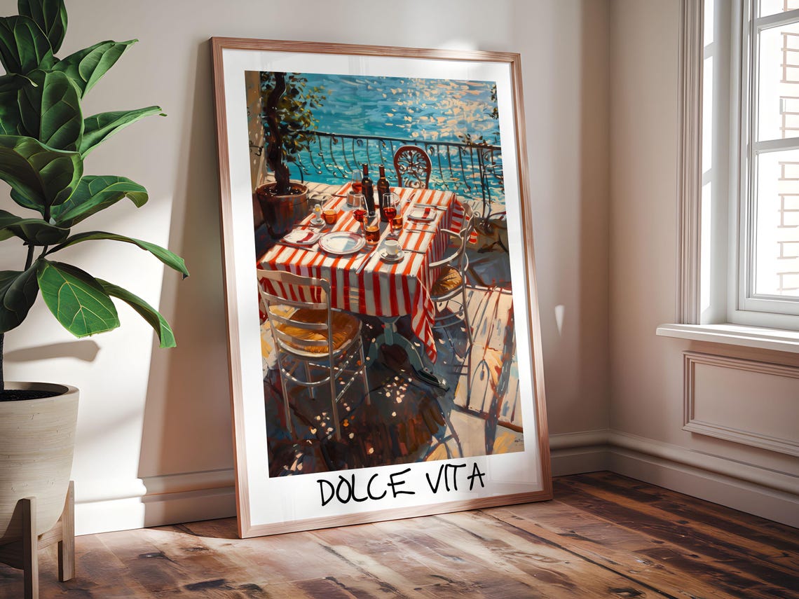 Dolce Vita Italian Seaside Terrace Dining Red Striped Table Poster