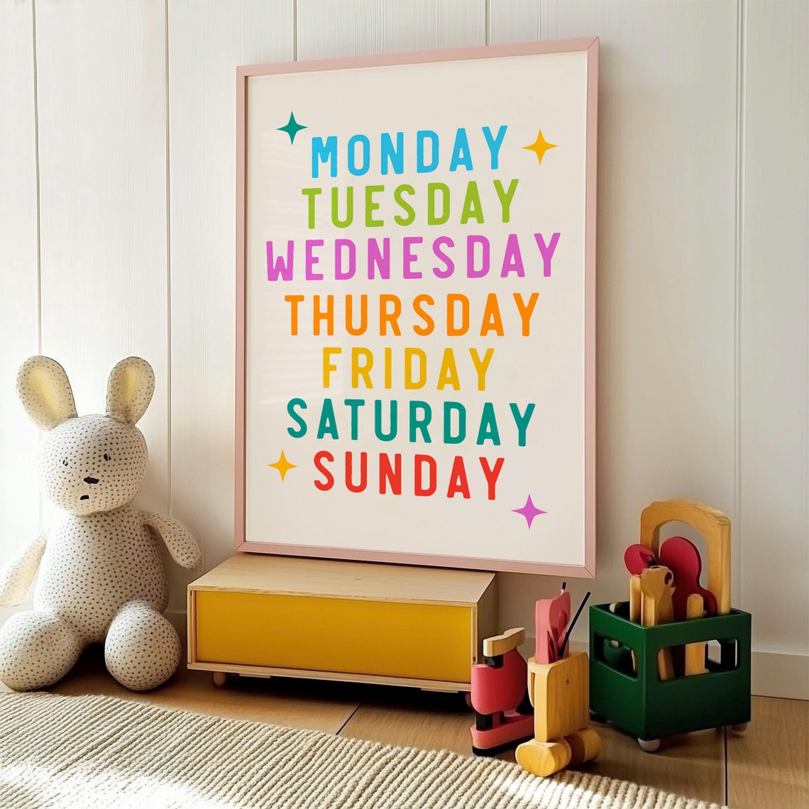 Rainbow Days of the Week Educational Kids Room Learning Poster