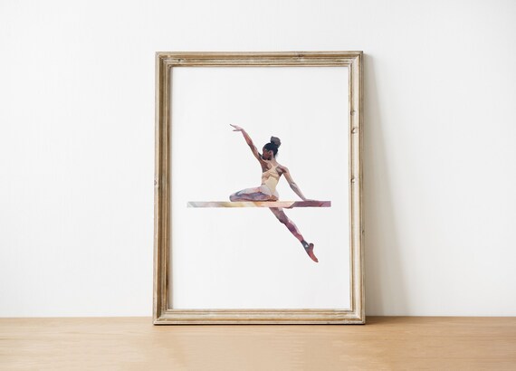 Watercolor Ballet Dancer Leaping From Balance Beam Elegant Art Poster