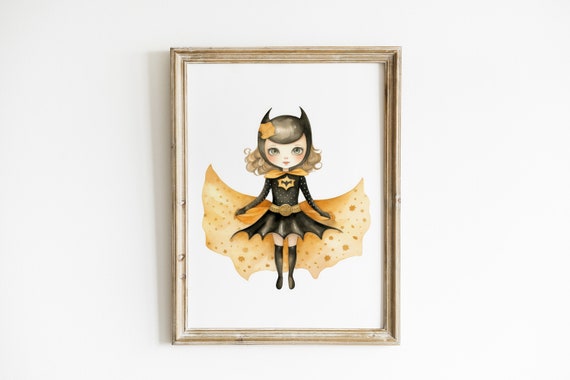 Halloween Costume Batwoman Girl Wall Art Kids Decor Nursery Gift Playroom For Kid