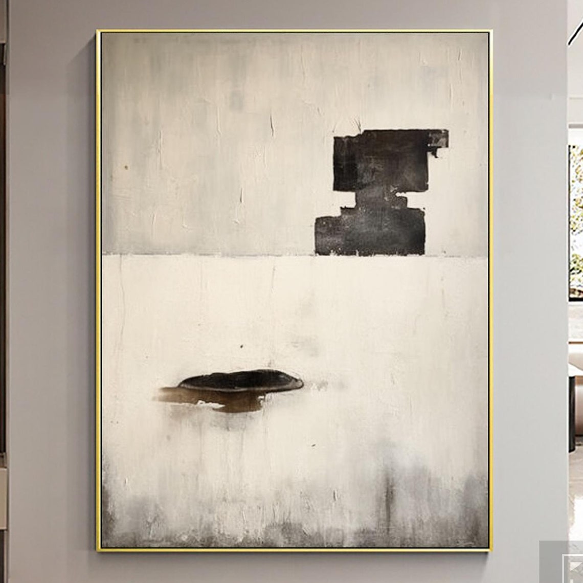 Black Block Shapes and Single Stroke on Ivory Minimalist Poster