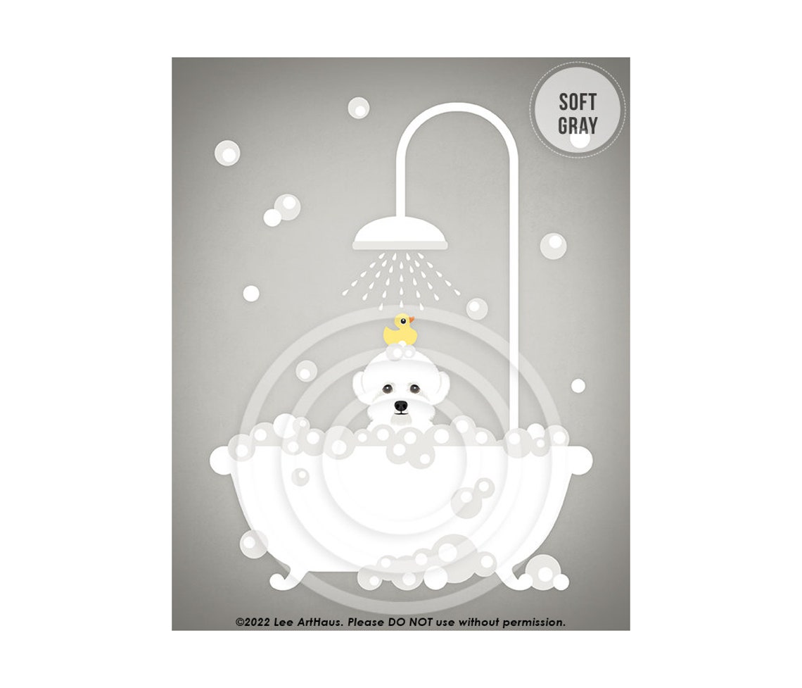 Bichon Frise In Bubble Bath Shower With Rubber Duck Dog Bath Poster - Image 3