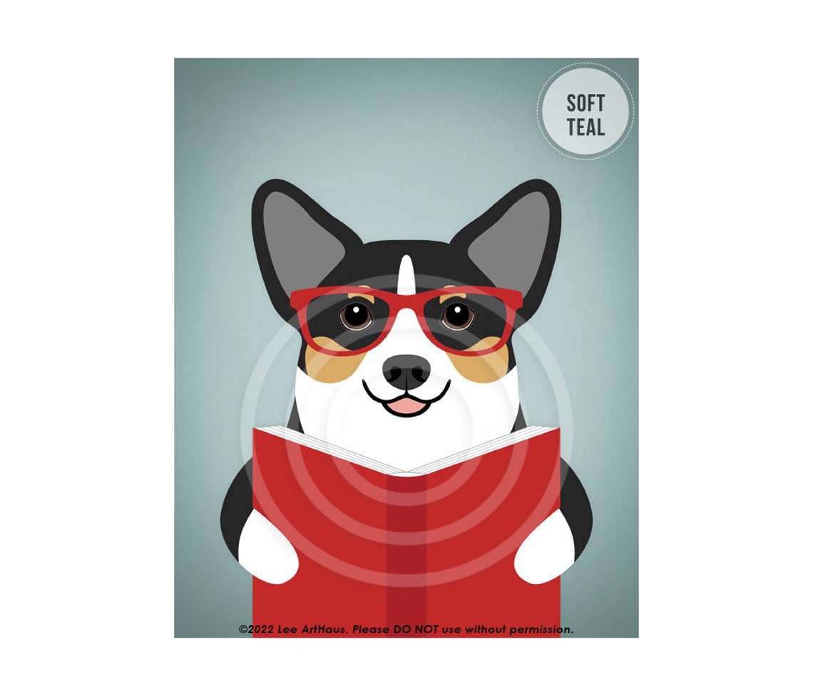 Tricolor Corgi Wearing Red Glasses Reading a Book Funny Poster - Image 4