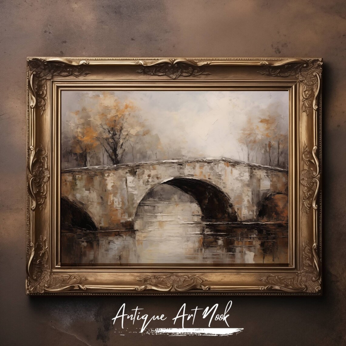 Vintage Bridge Landscape - Antique Countryside Artwork - Image 2