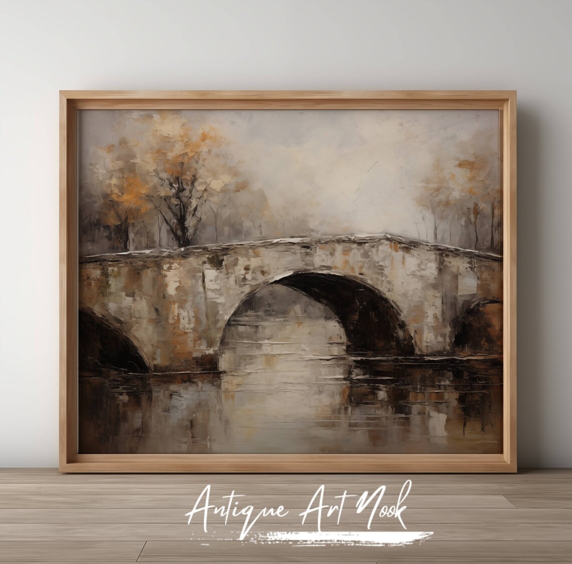 Vintage Bridge Landscape - Antique Countryside Artwork