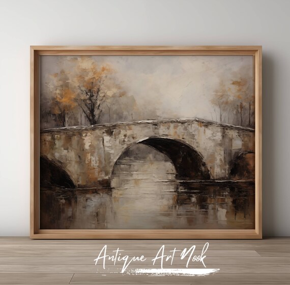 Vintage Bridge Landscape - Antique Countryside Artwork