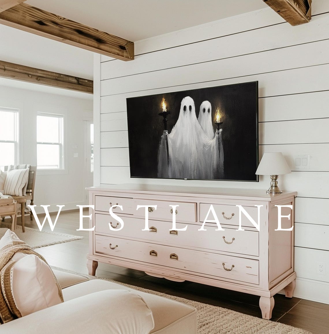 Spooky Ghosts With Torches Dark Haunted Vintage Halloween Wall Art - Image 2