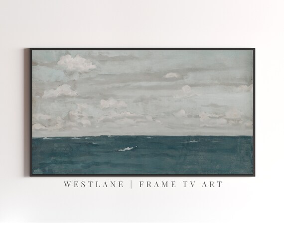 Deep Blue Ocean Seascape Oil Painting Open Sea Cloudy Sky Coastal Wall Art Poster