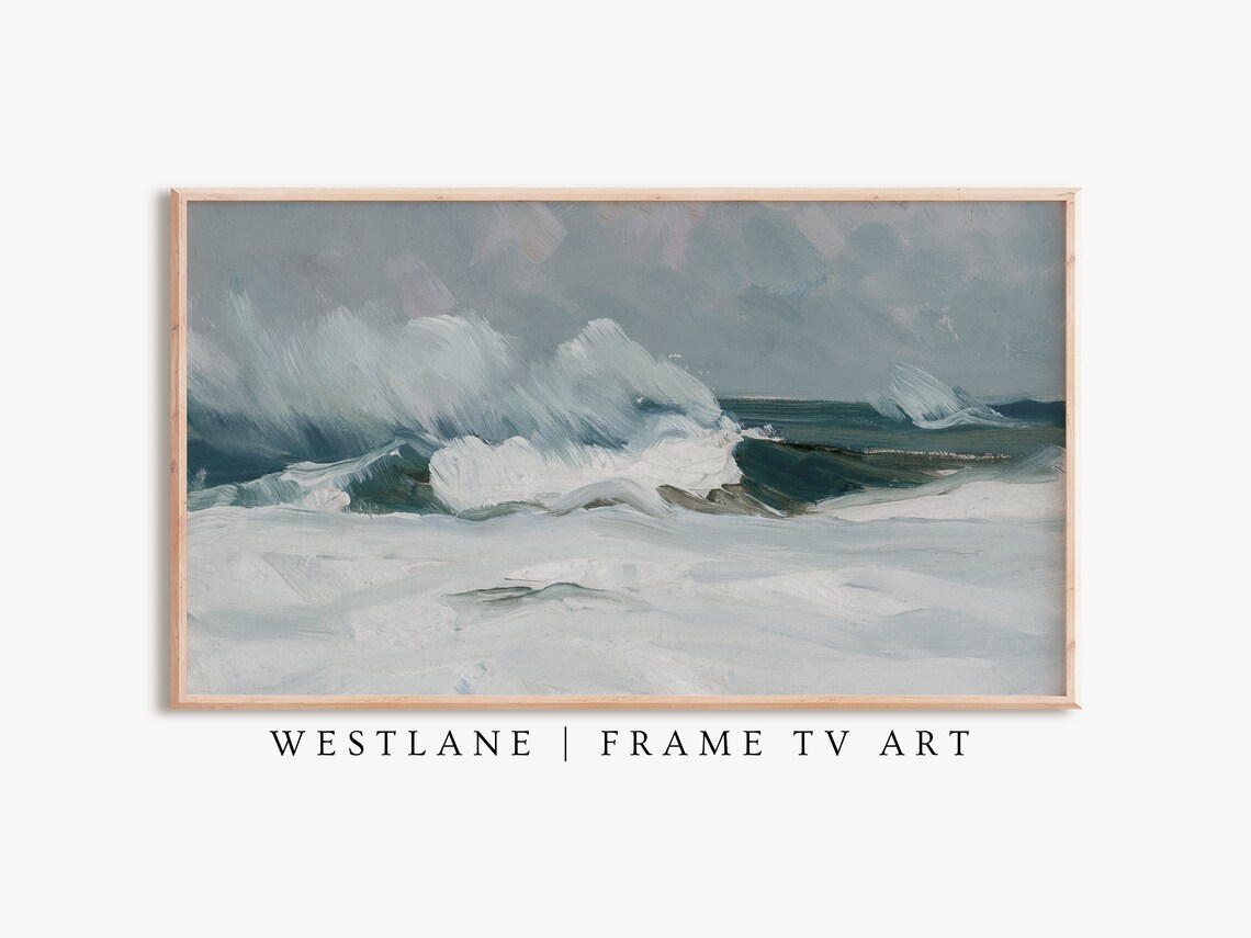 Crashing Ocean Waves Seascape Oil Painting Stormy Sea Coastal Wall Art Poster - Image 2