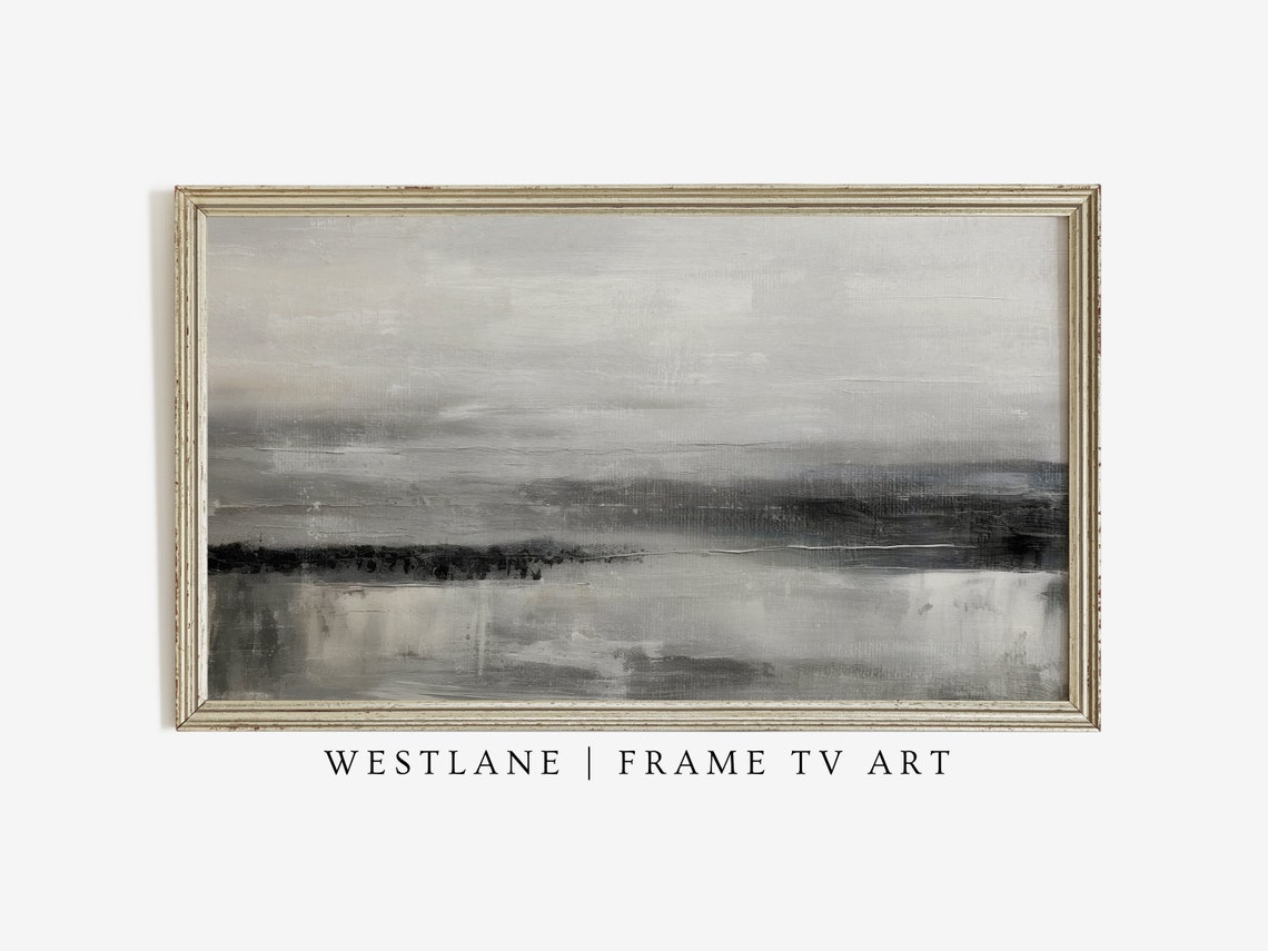 Grey Abstract Moody Seascape Monochrome Modern Painting Wall Art - Image 3