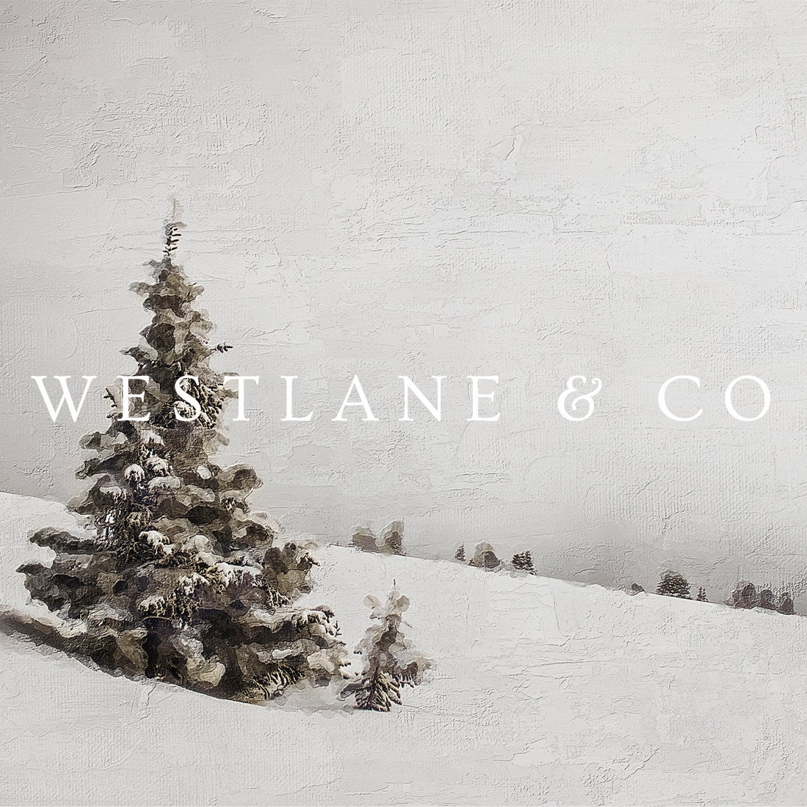 Snow Covered Evergreen Tree Winter Landscape Muted Christmas Wall Art - Image 2