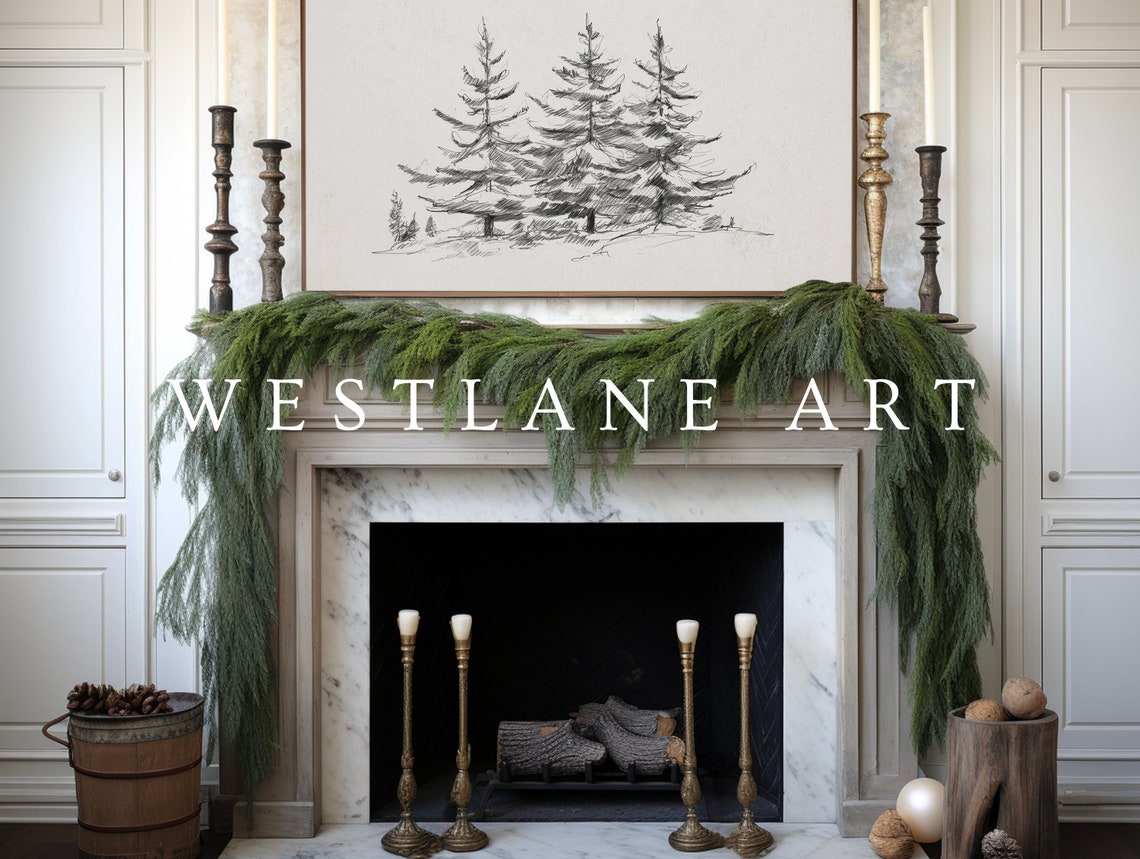 Minimalist Pine Tree Sketch Winter Evergreen Forest Drawing Poster - Image 2