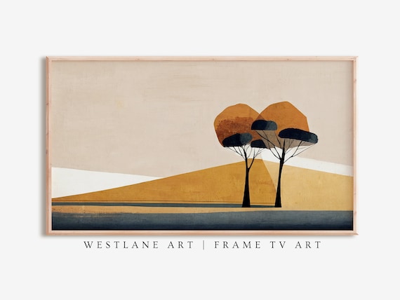 Frame Tv Art Mid Century Modern Abstract Boho Orange Blue Desert Landscape Decor Tv348