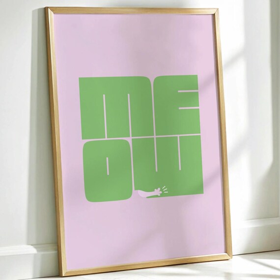 Modern Minimalist Funny Cat Poster, Cute Decor
