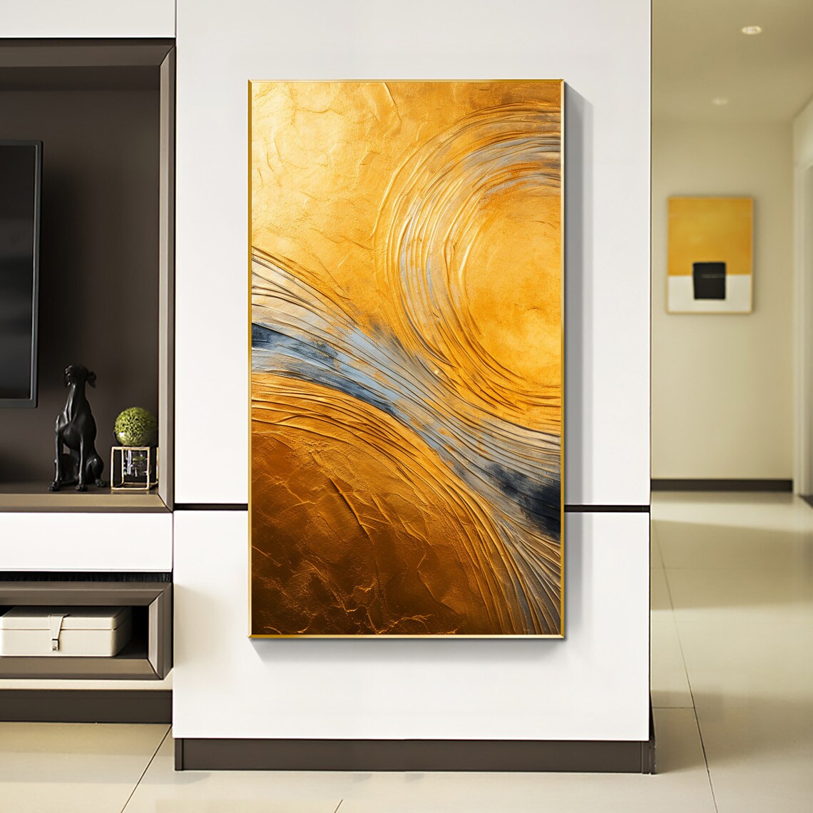 Swirling Gold Textured Abstract Modern Living Room Art Poster - Image 3