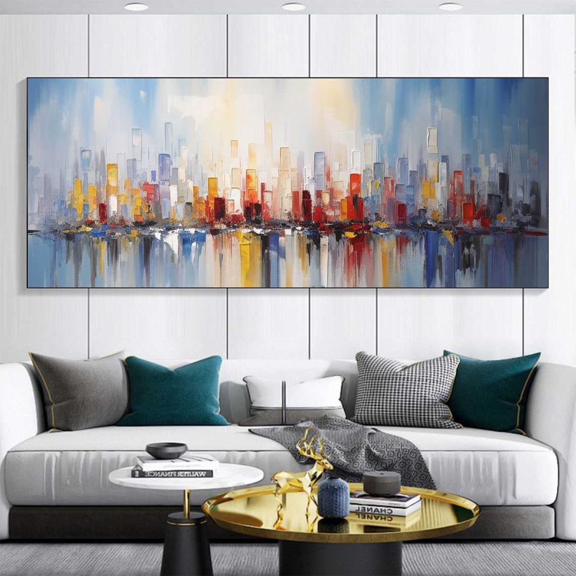 Colorful Abstract City Skyline Reflection in Water Art Poster - Image 6