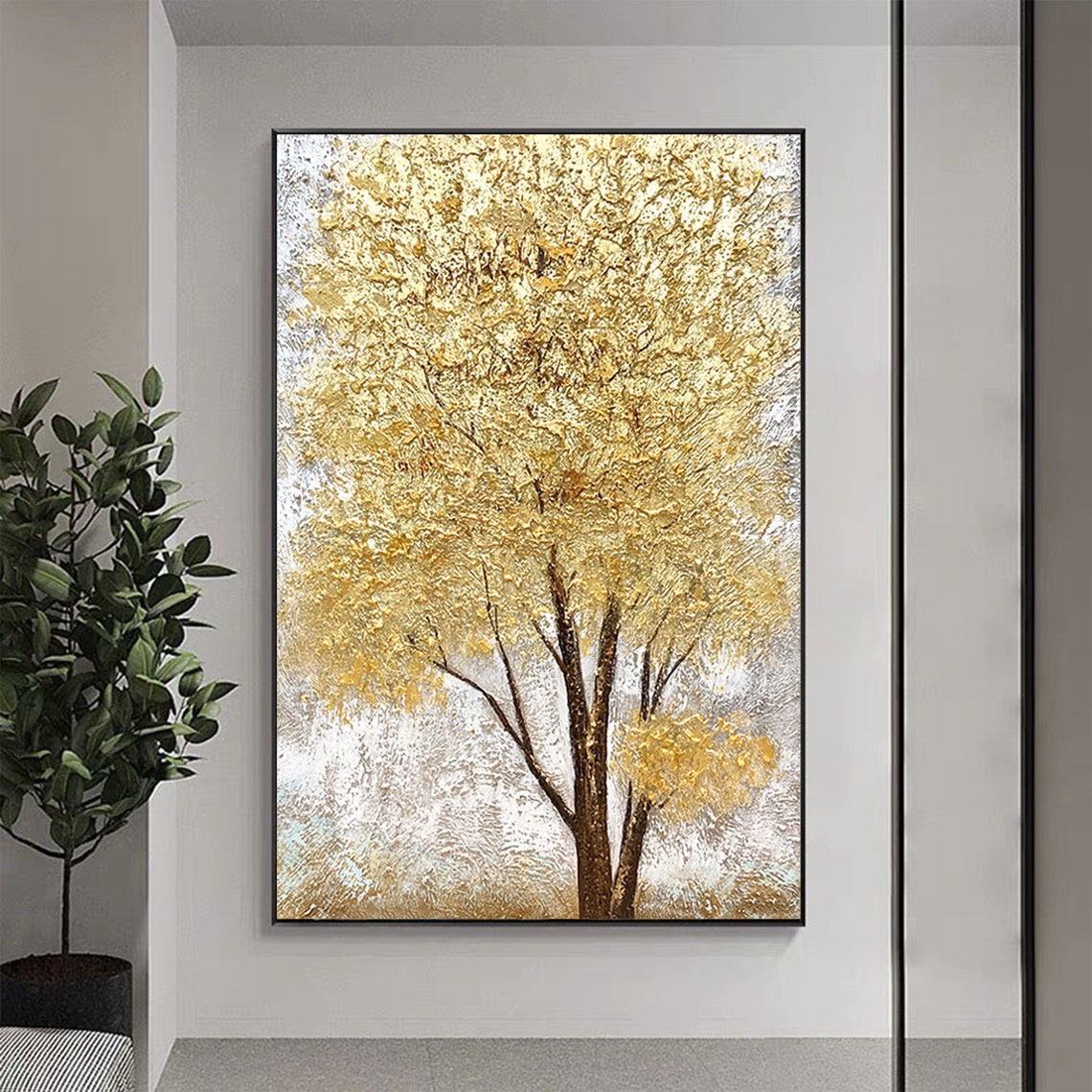 Radiant Golden Tree of Life with Gold Leaf on Silver Texture Poster - Image 7