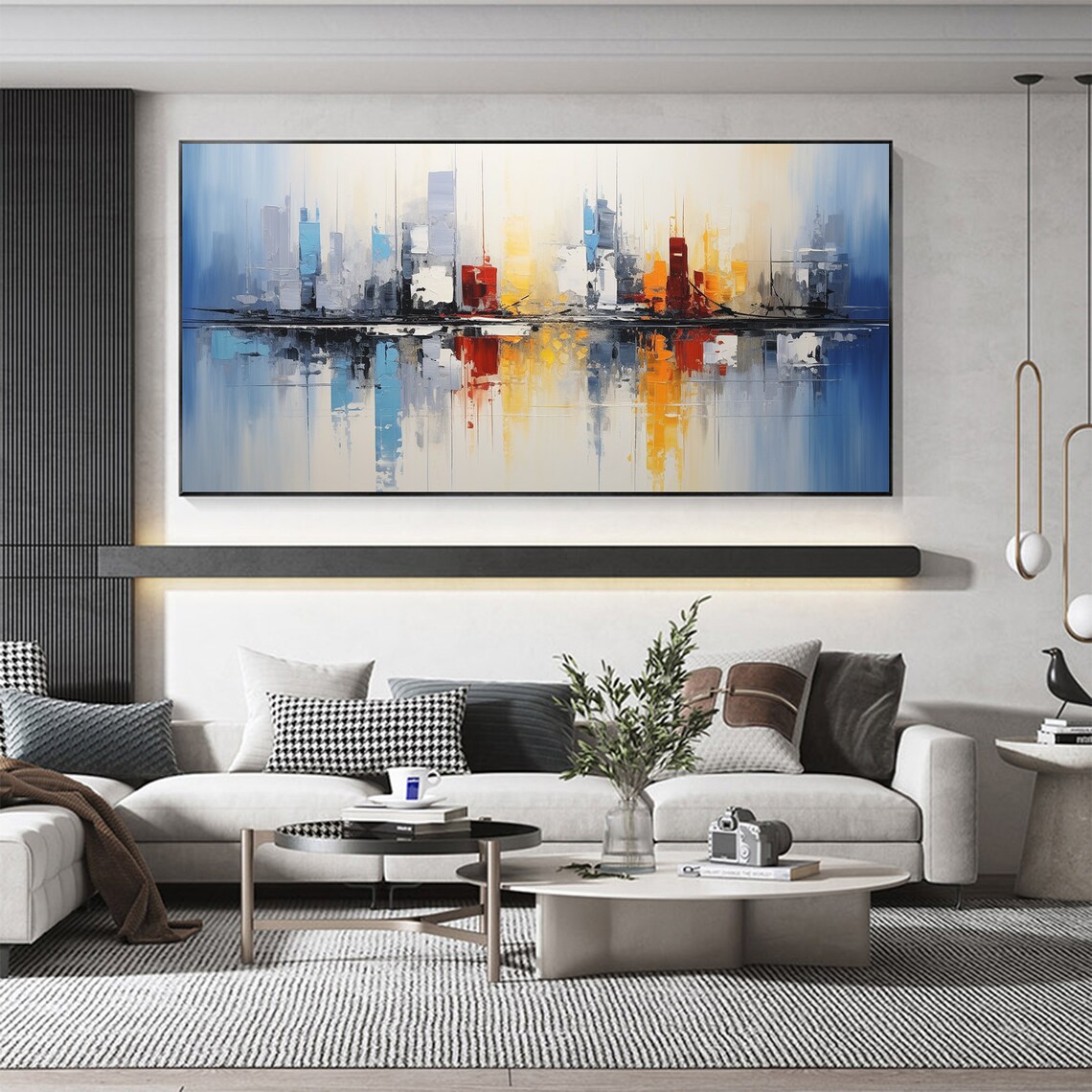 Abstract Ocean Cityscape Oil Painting, Custom Art Print - Image 7
