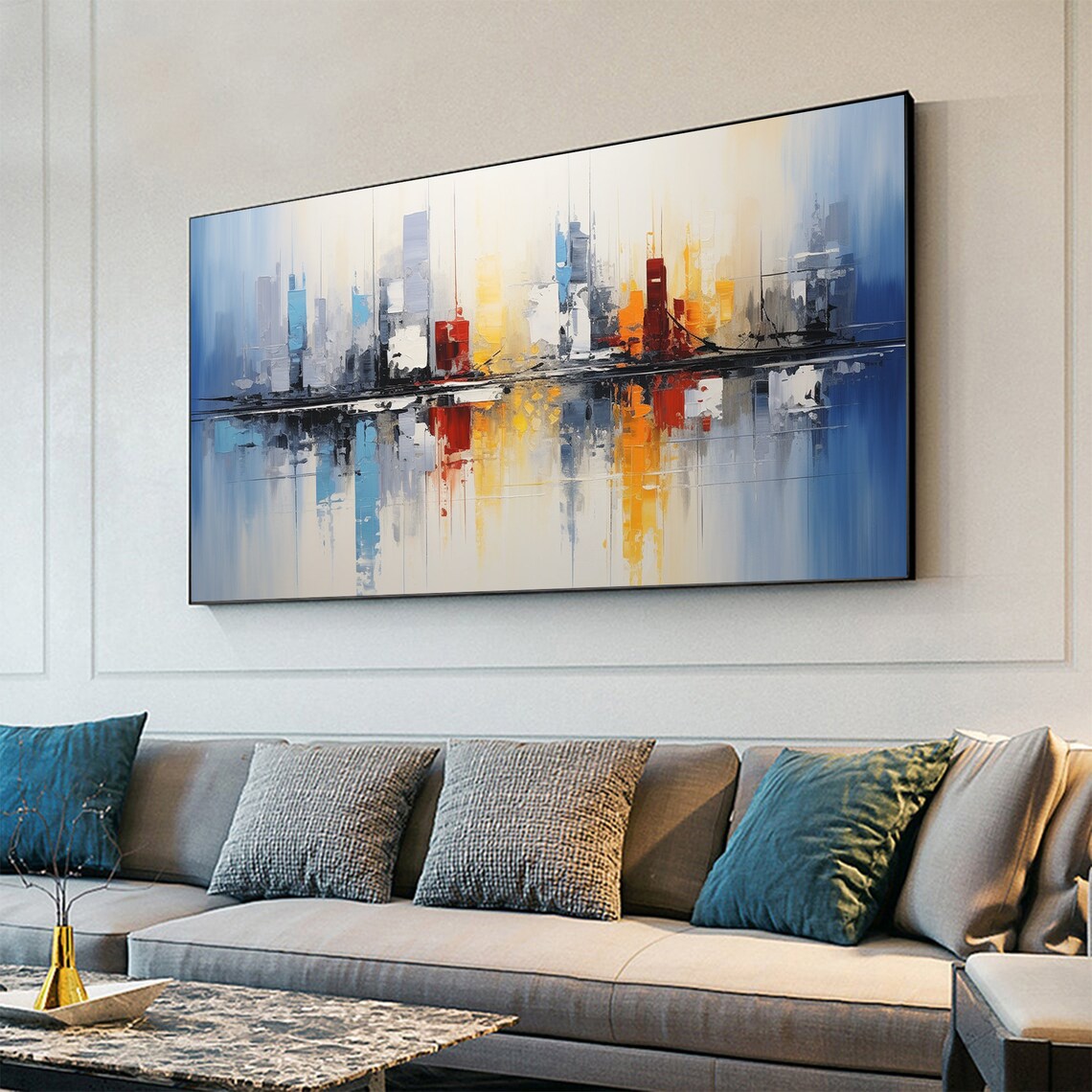 Abstract Ocean Cityscape Oil Painting, Custom Art Print - Image 5