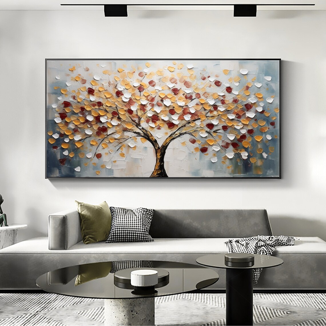 Autumn Tree of Life with Gold Red and White Leaves Oil Poster - Image 2