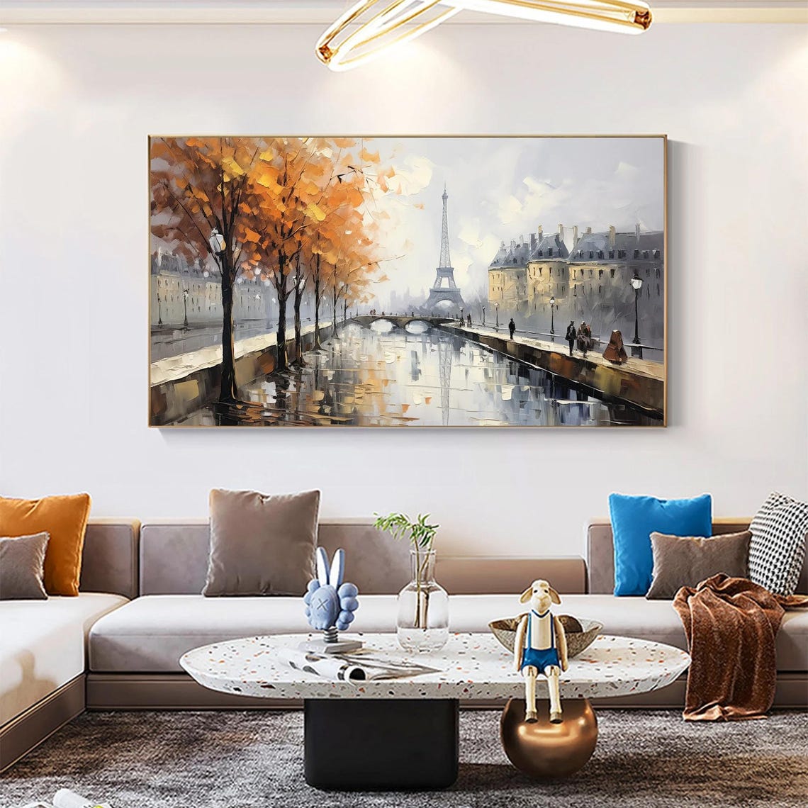 Paris Eiffel Tower Autumn River Scene with Golden Trees Poster - Image 3