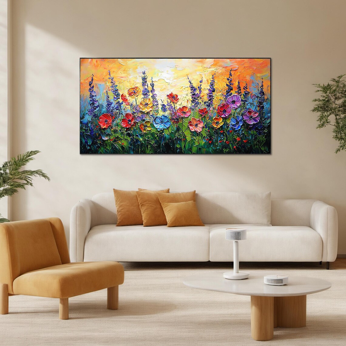 Colorful Wildflower Meadow Poppies at Sunset Impasto Art Poster - Image 4